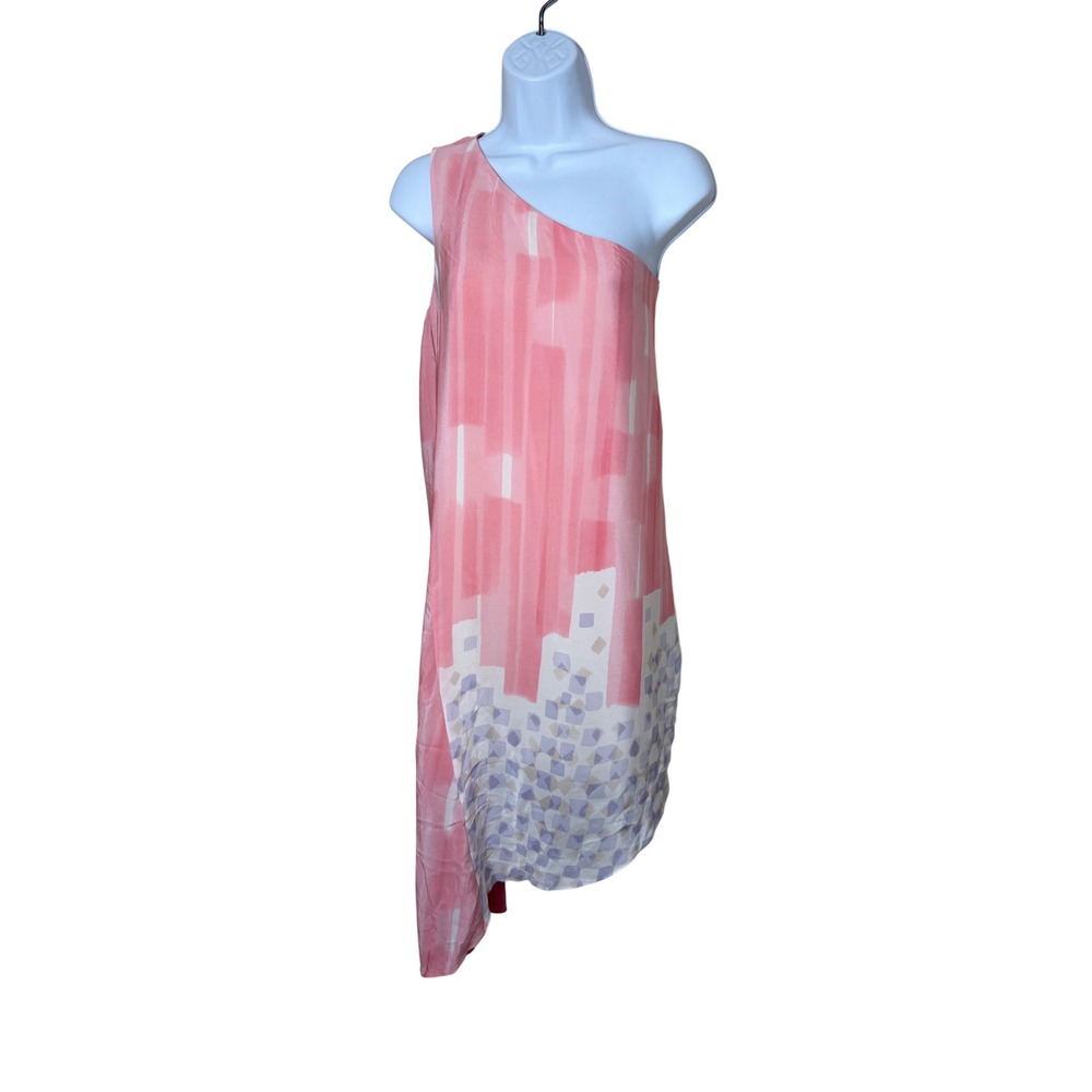 Maeve One-Shoulder Pink Geometric Print Dress